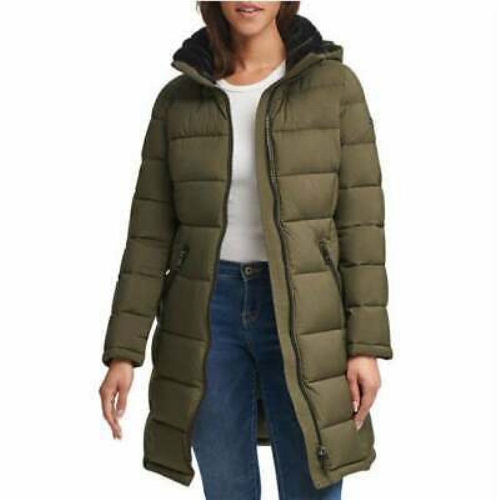 Andrew Marc Ladies' Long Stretch Insulated Parka PufferJacket (Olivine, M)